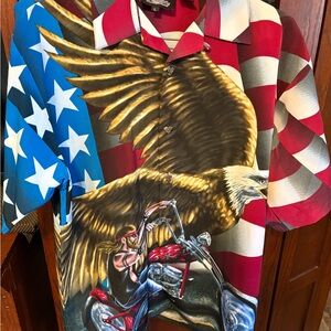 Patriotic Eagle and Motorcycle Print Shirt